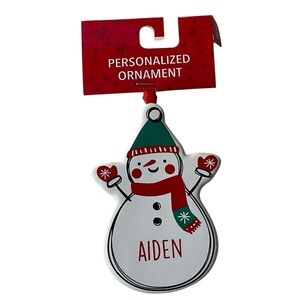 AIDEN Ornament Personalized Christmas Holiday Snowman Ceramic by Ganz